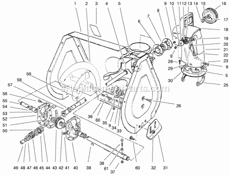 Auger Assembly Diagram and Parts List for 28230 8900001-8999999 - 1998 Lawn Boy Snow Blower
